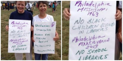 Retired teacher Barbara Dowdall and friend at the 50th Anniversary of the March on Washington for Jobs and Freedom. They had attended the original march as teenagers.